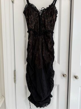 For Love And Lemons Black Strapless Lace Midi Dress